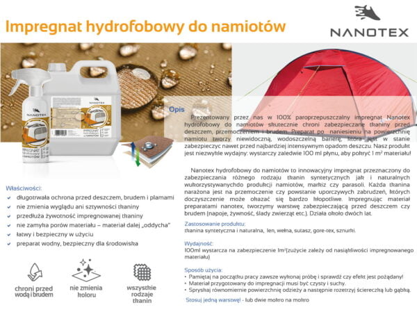 NanoTex impregnat hydrofobowy do namiotów