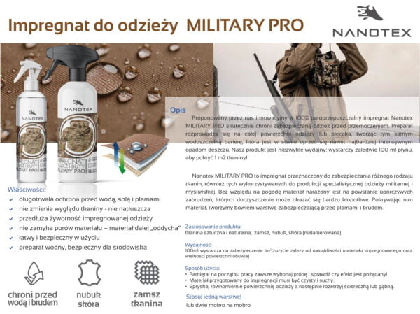 NanoTex impregnat do odzieży i butów military pro