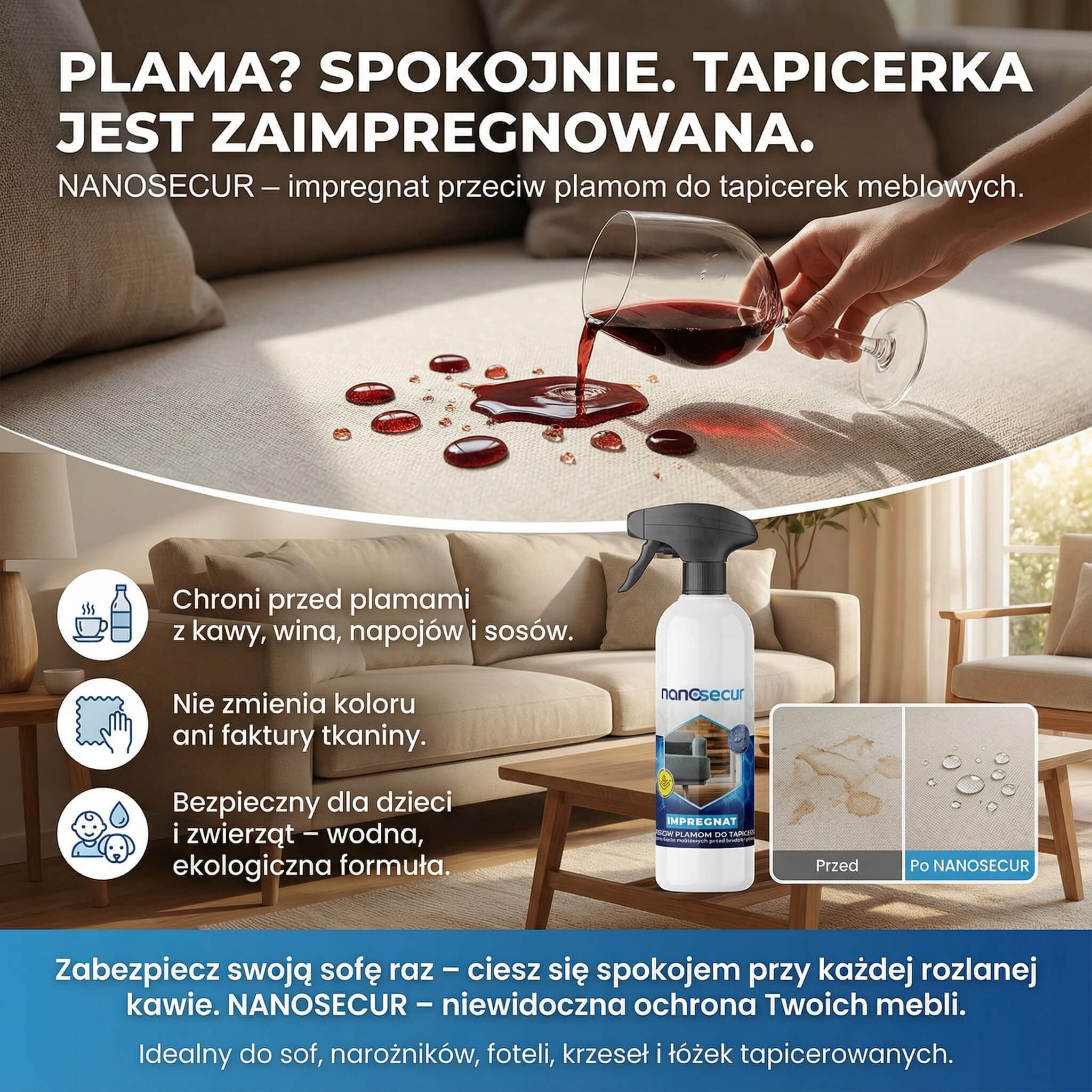 NANOSECUR Impregnat przeciw plamom do tapicerek meblowych