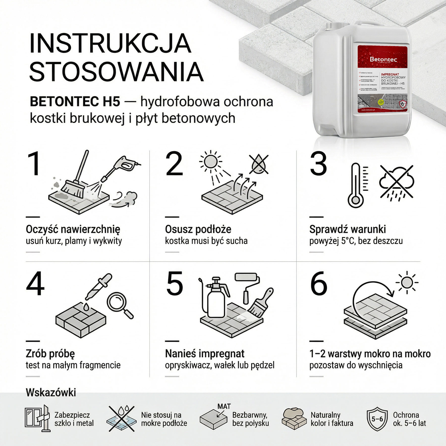 BETONTEC IMPREGNAT HYDROFOBOWY DO KOSTKI BRUKOWEJ H5