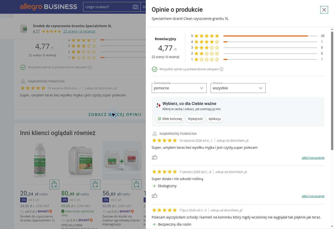 Przykładowe opinie o produkcie SPECIALCHEM GRANIT CLEAN 5 l
