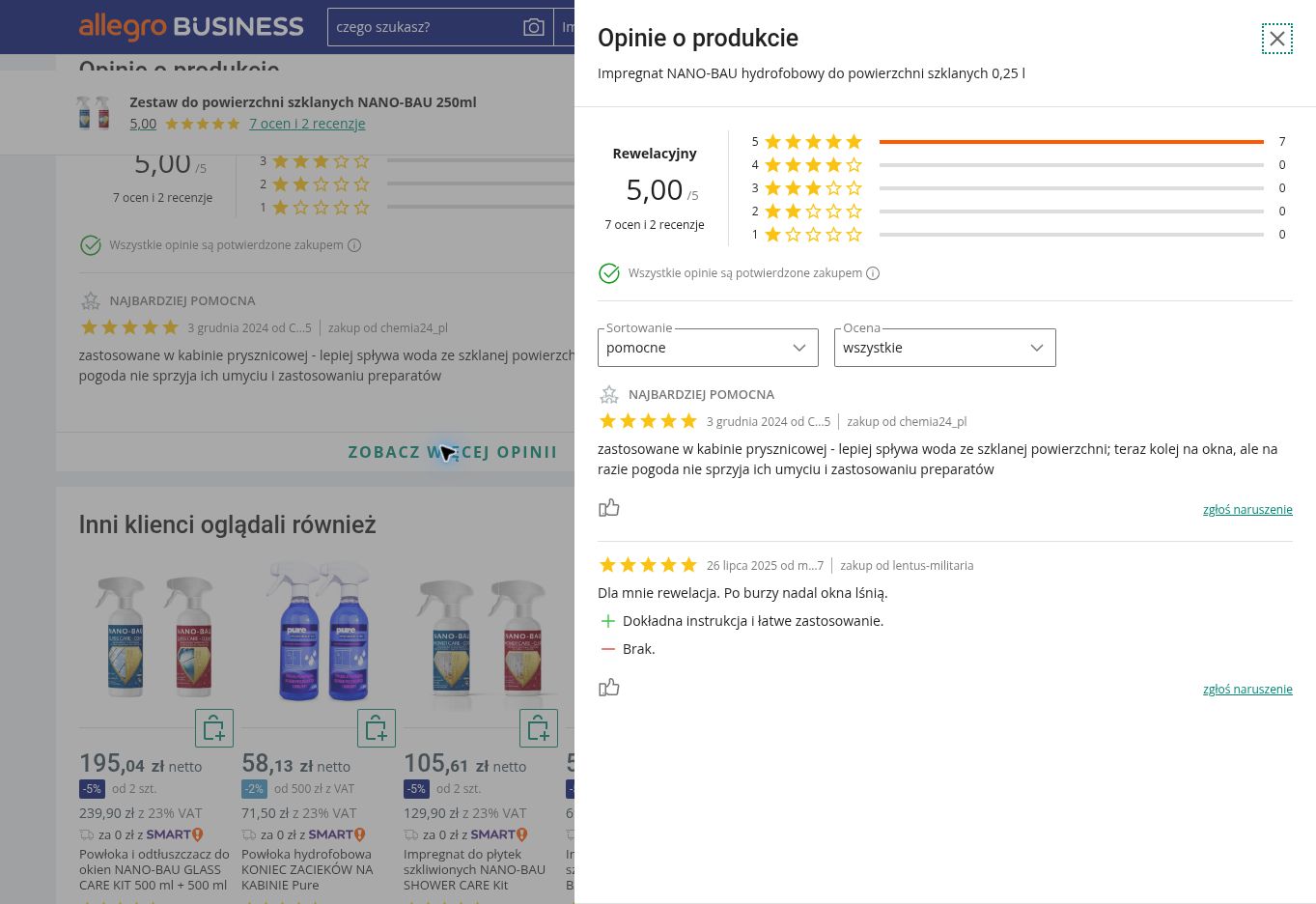 Przykładowe opinie kupujących o NANO-BAU GLASS CARE KIT