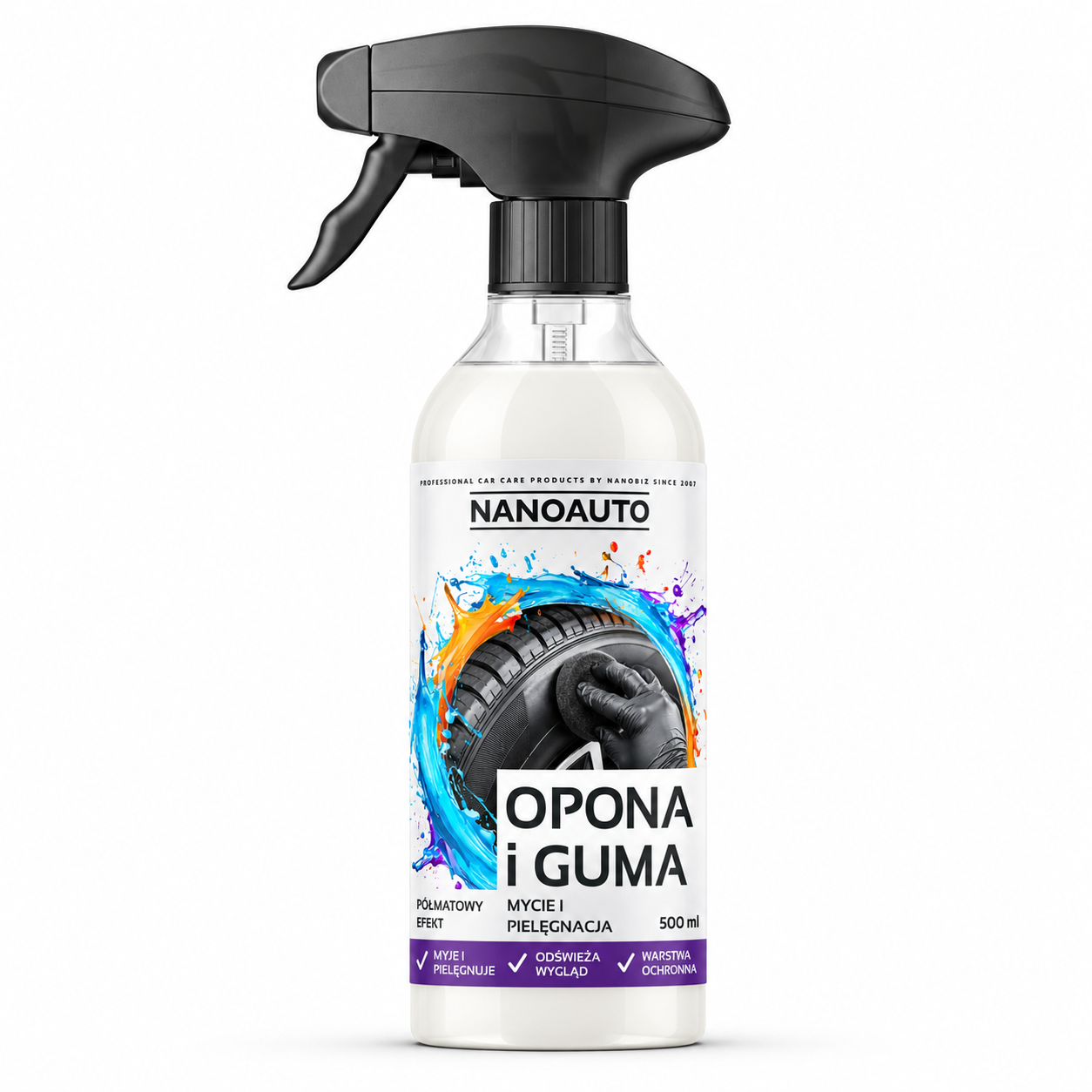 NANOAUTO dressing do opon — OPONA i GUMA z mlecznobiałym płynem