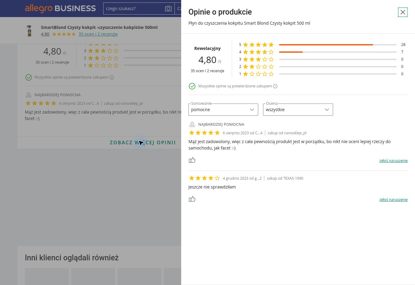 czyszczenie kokpitów przykładowe opinie o produkcie