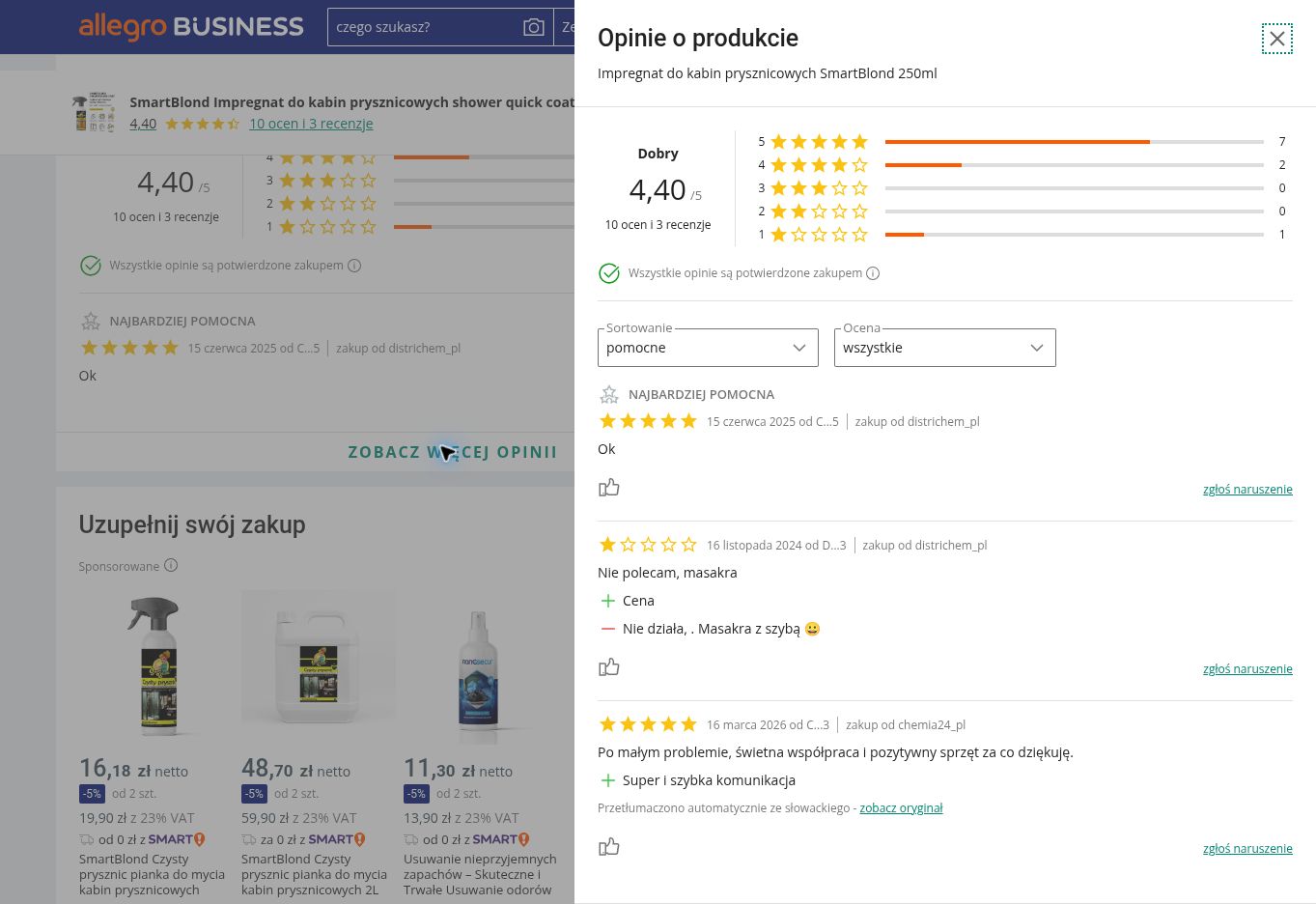 SHOWER QUICK COAT przykładowe opinie o produkcie