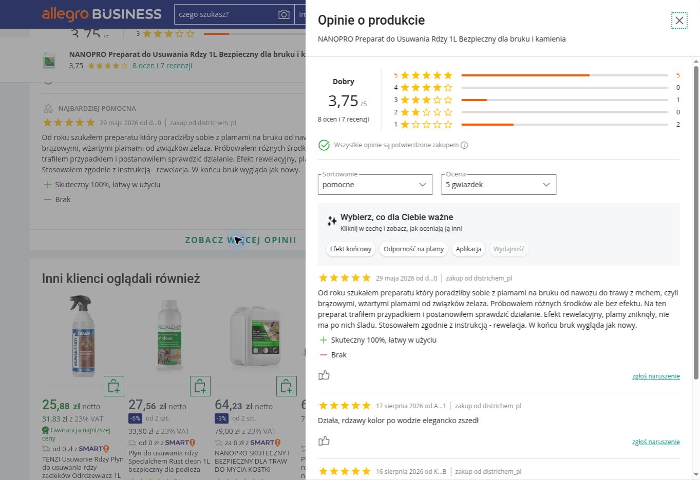 Przykładowe opinie kupujących o NANOPRO Preparat do usuwania rdzawych plam