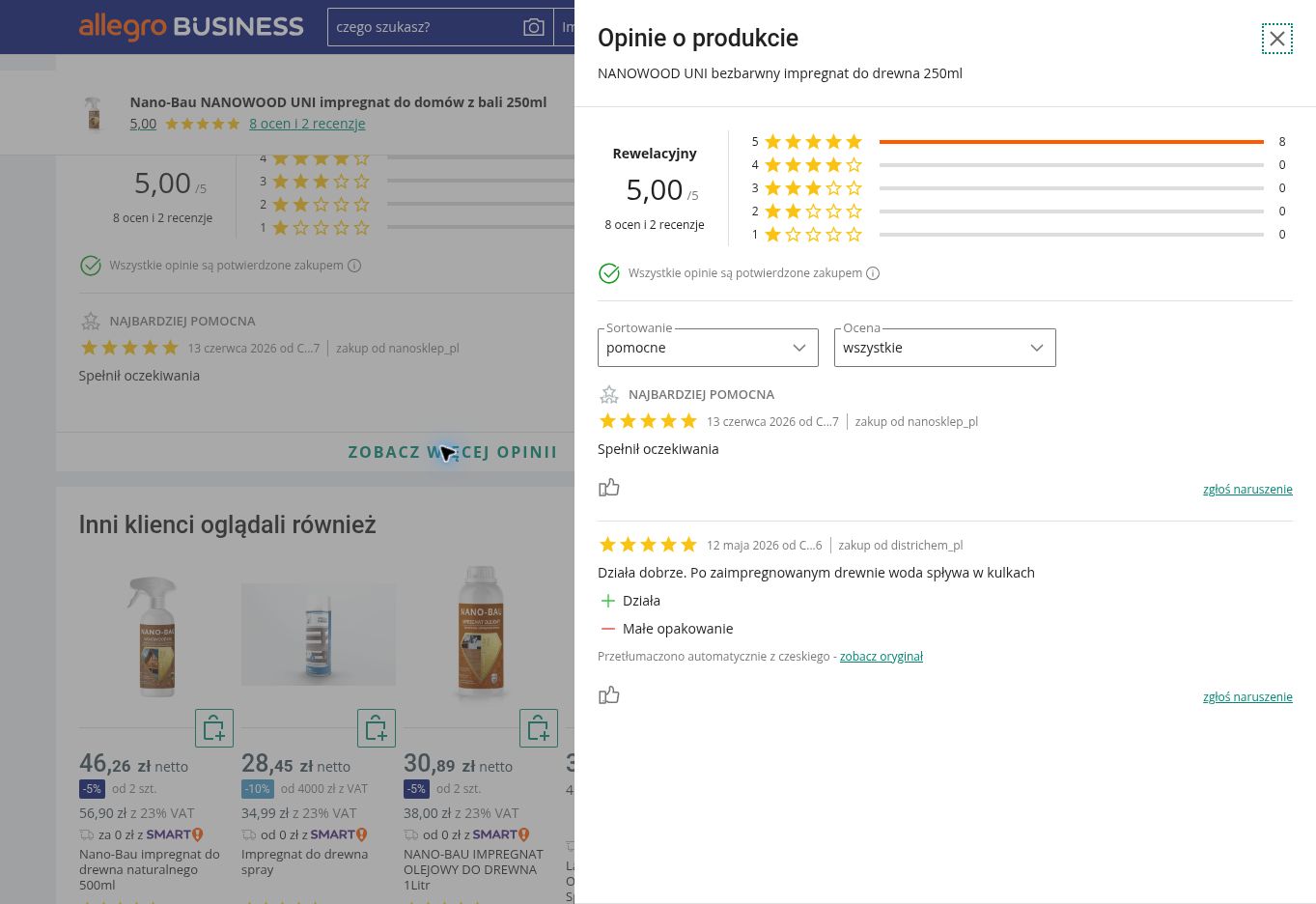 Przykładowe opinie kupujących o NANO-BAU NANOWOOD UNI