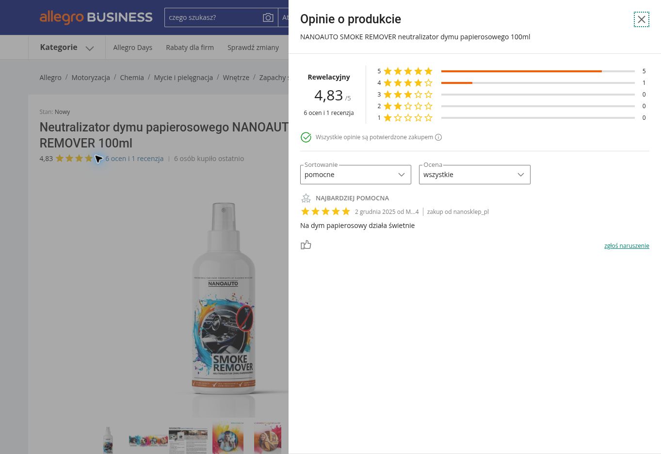 SMOKE REMOVER przykładowe opinie o produkcie