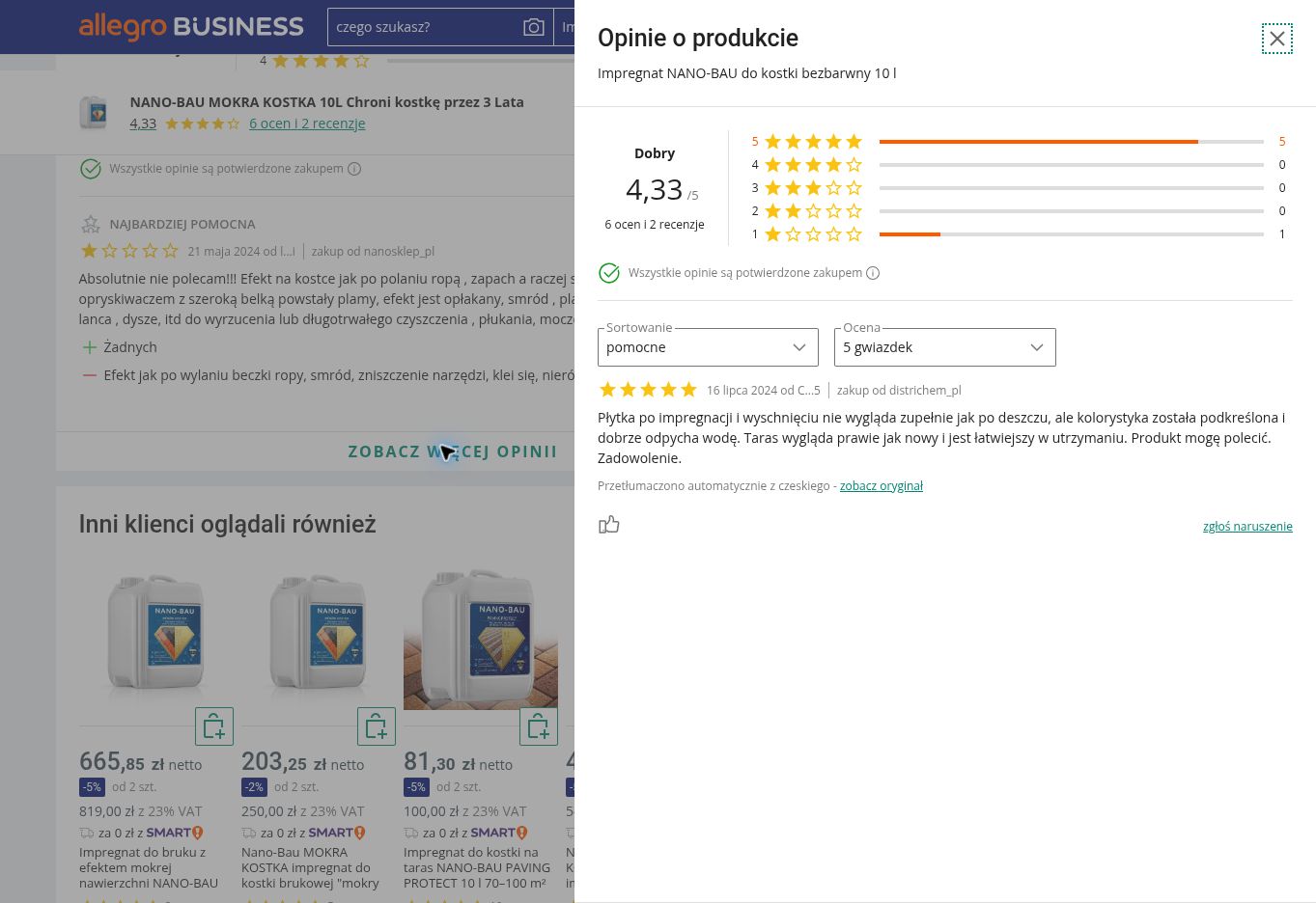 Przykładowe opinie kupujących o NANO-BAU MOKRA KOSTKA