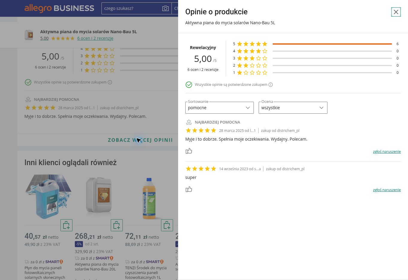 Przykładowe opinie kupujących o NANO-BAU SOLAR CLEAN FOAM