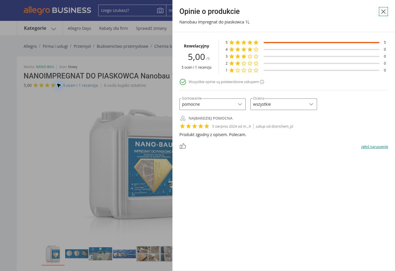 Przykładowe opinie kupujących o NANO-BAU IMPREGNAT DO PIASKOWCA