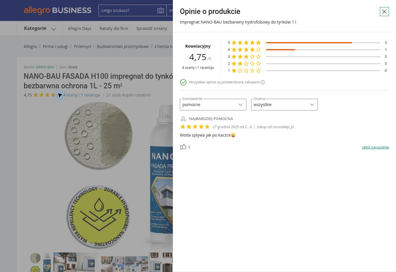 Przykładowe opinie kupujących o NANO-BAU FASADA PROTECT H100